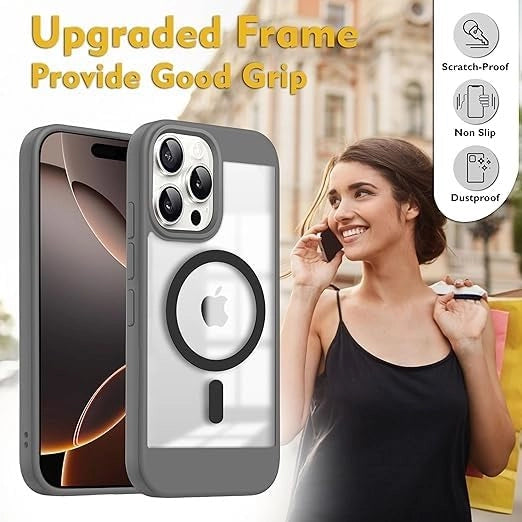 iPhone 16 Pro Max Cover Case | Magnetic Charging Compatible | Slim Shockproof Grey Case