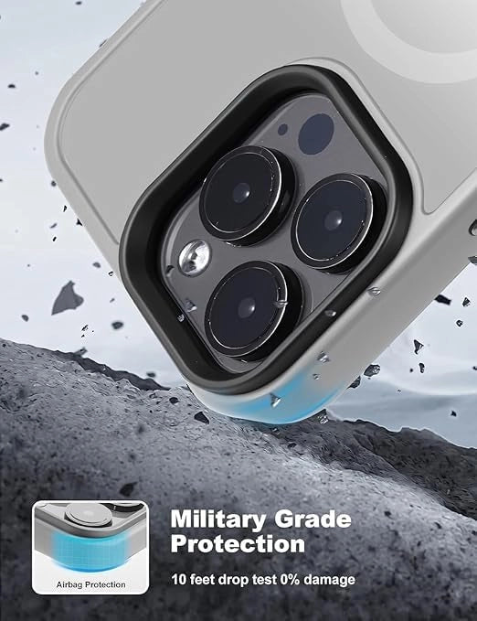 iPhone 16 Pro Max Cover Case | Magnetic Charging Compatible | Slim Shockproof Grey Case