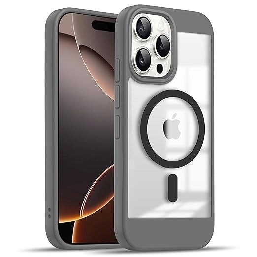 iPhone 16 Pro Max Cover Case | Magnetic Charging Compatible | Slim Shockproof Grey Case